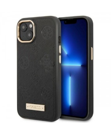 Guess GUHMP13MSAPSTK iPhone 13 6.1" black/black hardcase Peony Logo Plate MagSafe