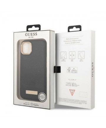 Guess GUHMP13MSAPSTK iPhone 13 6.1" black/black hardcase Peony Logo Plate MagSafe