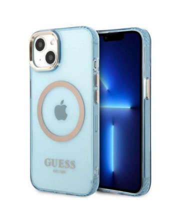 Guess Gold Outline Translucent MagSafe case for iPhone 13 - blue