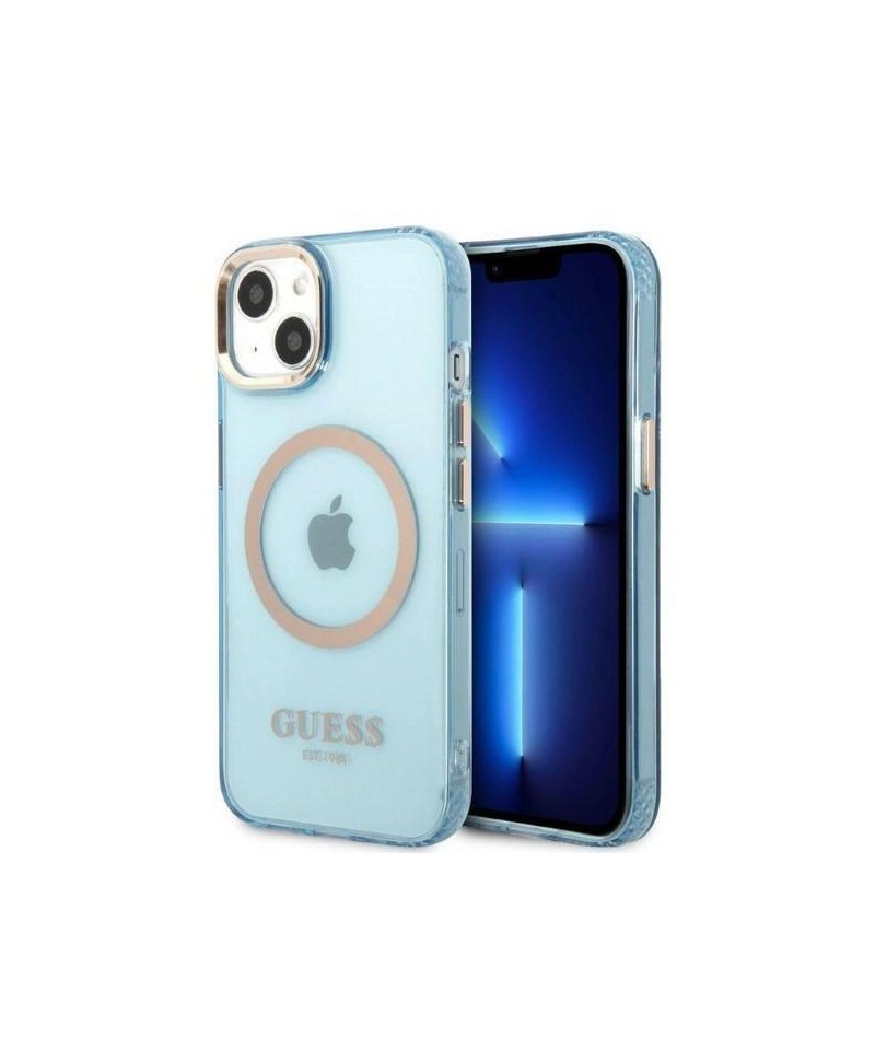 Guess Gold Outline Translucent MagSafe case for iPhone 13 - blue