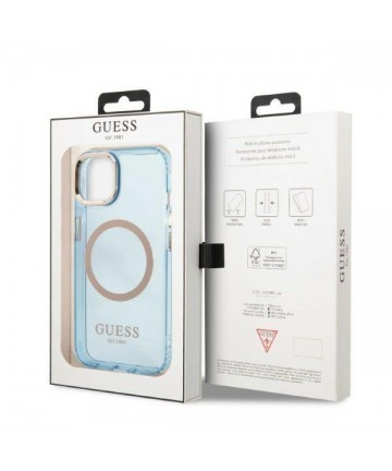 Guess Gold Outline Translucent MagSafe case for iPhone 13 - blue
