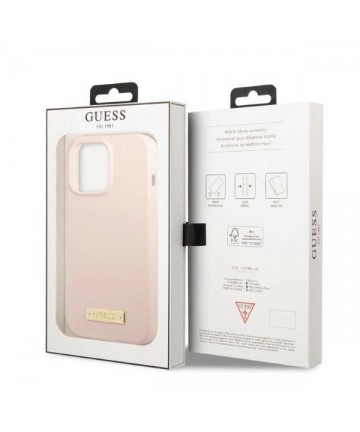 Guess GUHMP13LSPLP iPhone 13 Pro / 13 6.1" pink/pink hard case Silicone Logo Plate MagSafe