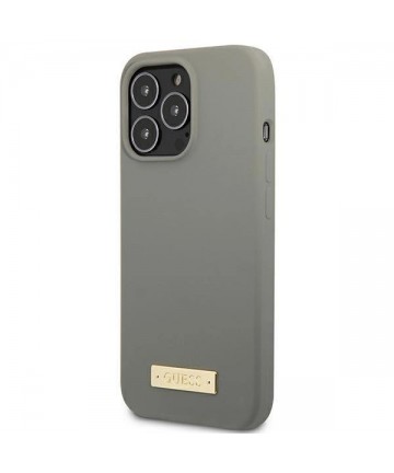 Guess GUHMP13LSPLG iPhone 13 Pro / 13 6.1" grey/grey hard case Silicone Logo Plate MagSafe