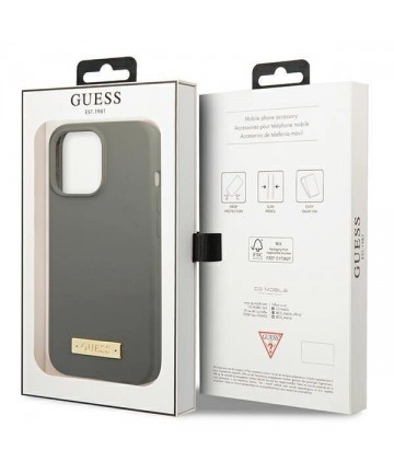 Guess GUHMP13LSPLG iPhone 13 Pro / 13 6.1" grey/grey hard case Silicone Logo Plate MagSafe