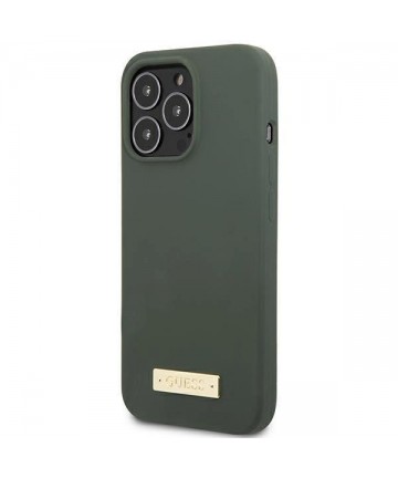 Guess Silicone Logo Plate MagSafe case for iPhone 13 Pro / iPhone 13 - green