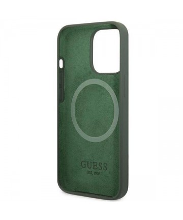 Guess Silicone Logo Plate MagSafe case for iPhone 13 Pro / iPhone 13 - green