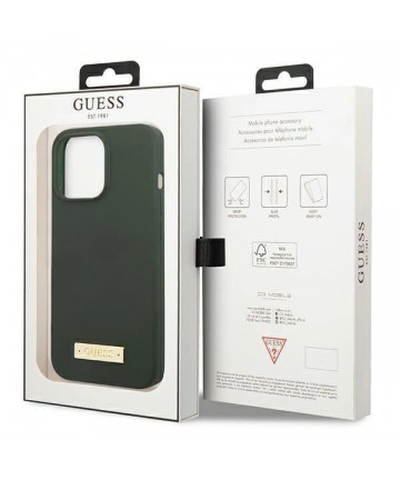 Guess Silicone Logo Plate MagSafe case for iPhone 13 Pro / iPhone 13 - green