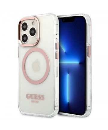 Etui Guess Metal Outline MagSafe na iPhone 13 Pro / iPhone 13 - różowe
