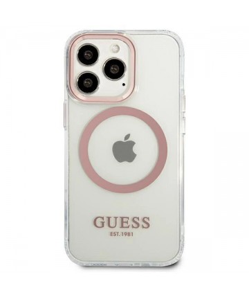 Etui Guess Metal Outline MagSafe na iPhone 13 Pro / iPhone 13 - różowe