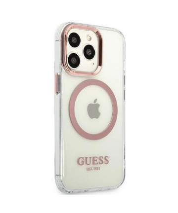 Etui Guess Metal Outline MagSafe na iPhone 13 Pro / iPhone 13 - różowe
