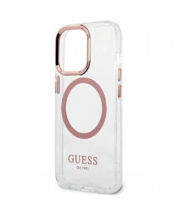 Etui Guess Metal Outline MagSafe na iPhone 13 Pro / iPhone 13 - różowe