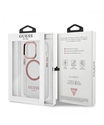 Etui Guess Metal Outline MagSafe na iPhone 13 Pro / iPhone 13 - różowe