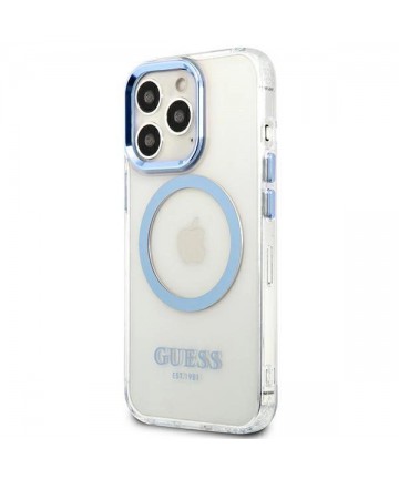 Etui Guess Metal Outline MagSafe na iPhone 13 Pro / iPhone 13 - niebieskie
