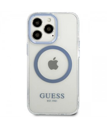 Etui Guess Metal Outline MagSafe na iPhone 13 Pro / iPhone 13 - niebieskie