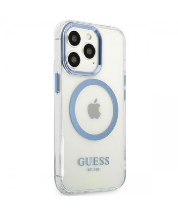 Etui Guess Metal Outline MagSafe na iPhone 13 Pro / iPhone 13 - niebieskie