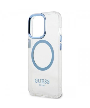 Etui Guess Metal Outline MagSafe na iPhone 13 Pro / iPhone 13 - niebieskie