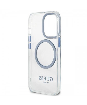 Etui Guess Metal Outline MagSafe na iPhone 13 Pro / iPhone 13 - niebieskie