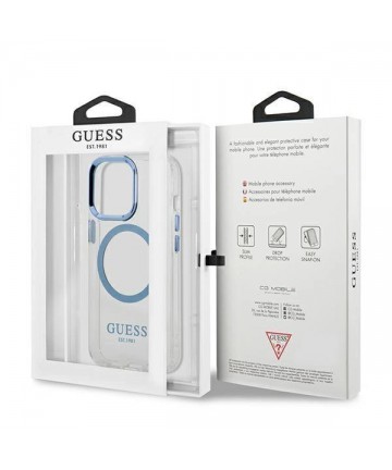 Etui Guess Metal Outline MagSafe na iPhone 13 Pro / iPhone 13 - niebieskie