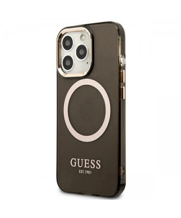 Guess Gold Outline Translucent MagSafe Case for iPhone 13 Pro / iPhone 13 - Black