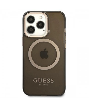 Guess Gold Outline Translucent MagSafe Case for iPhone 13 Pro / iPhone 13 - Black