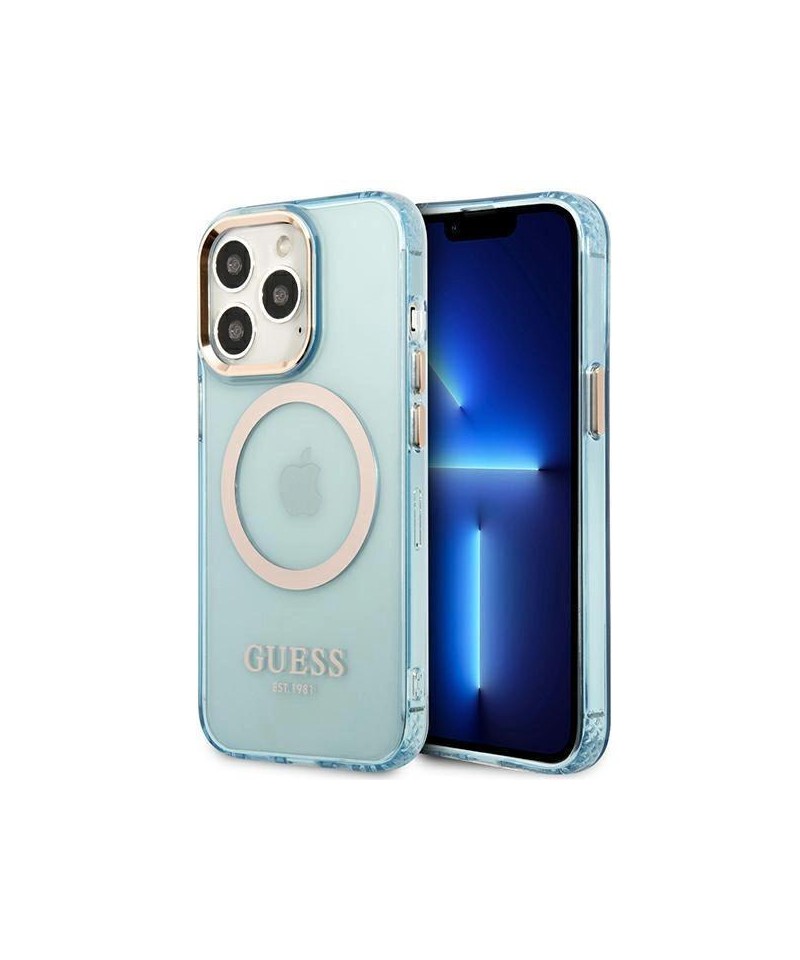Guess Gold Outline Translucent MagSafe case for iPhone 13 Pro / iPhone 13 - blue