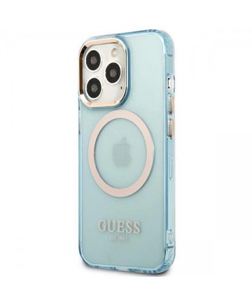 Guess Gold Outline Translucent MagSafe case for iPhone 13 Pro / iPhone 13 - blue