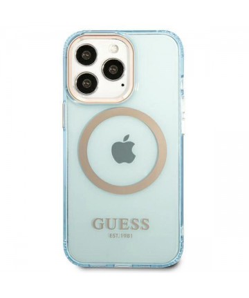 Guess Gold Outline Translucent MagSafe case for iPhone 13 Pro / iPhone 13 - blue
