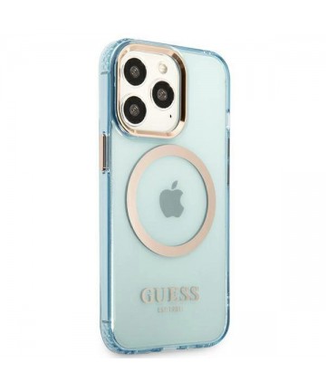 Guess Gold Outline Translucent MagSafe case for iPhone 13 Pro / iPhone 13 - blue