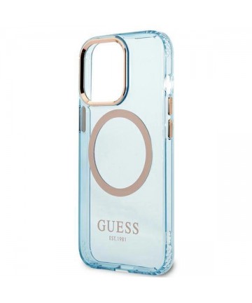 Guess Gold Outline Translucent MagSafe case for iPhone 13 Pro / iPhone 13 - blue