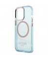 Guess Gold Outline Translucent MagSafe case for iPhone 13 Pro / iPhone 13 - blue