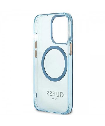 Guess Gold Outline Translucent MagSafe case for iPhone 13 Pro / iPhone 13 - blue