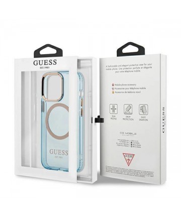 Guess Gold Outline Translucent MagSafe case for iPhone 13 Pro / iPhone 13 - blue