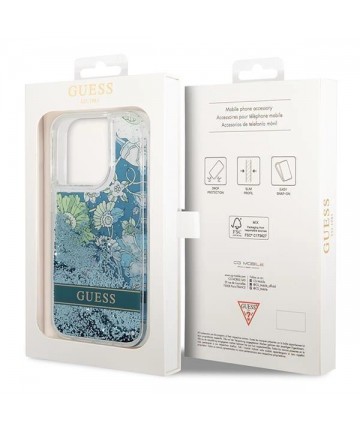 Guess Flower Liquid Glitter case for iPhone 14 Pro Max - green