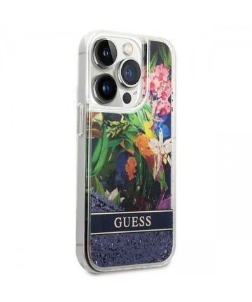 Guess Flower Liquid Glitter case for iPhone 14 Pro Max - blue
