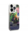 Guess Flower Liquid Glitter case for iPhone 14 Pro Max - blue