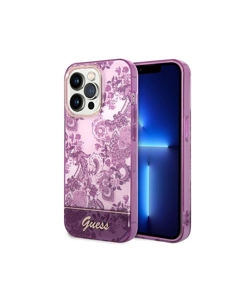 Guess Porcelain Collection case for iPhone 14 Pro Max - fuchsia