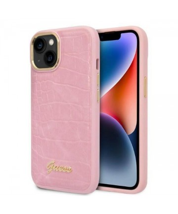 Guess Croco Collection case for iPhone 14 Plus - pink
