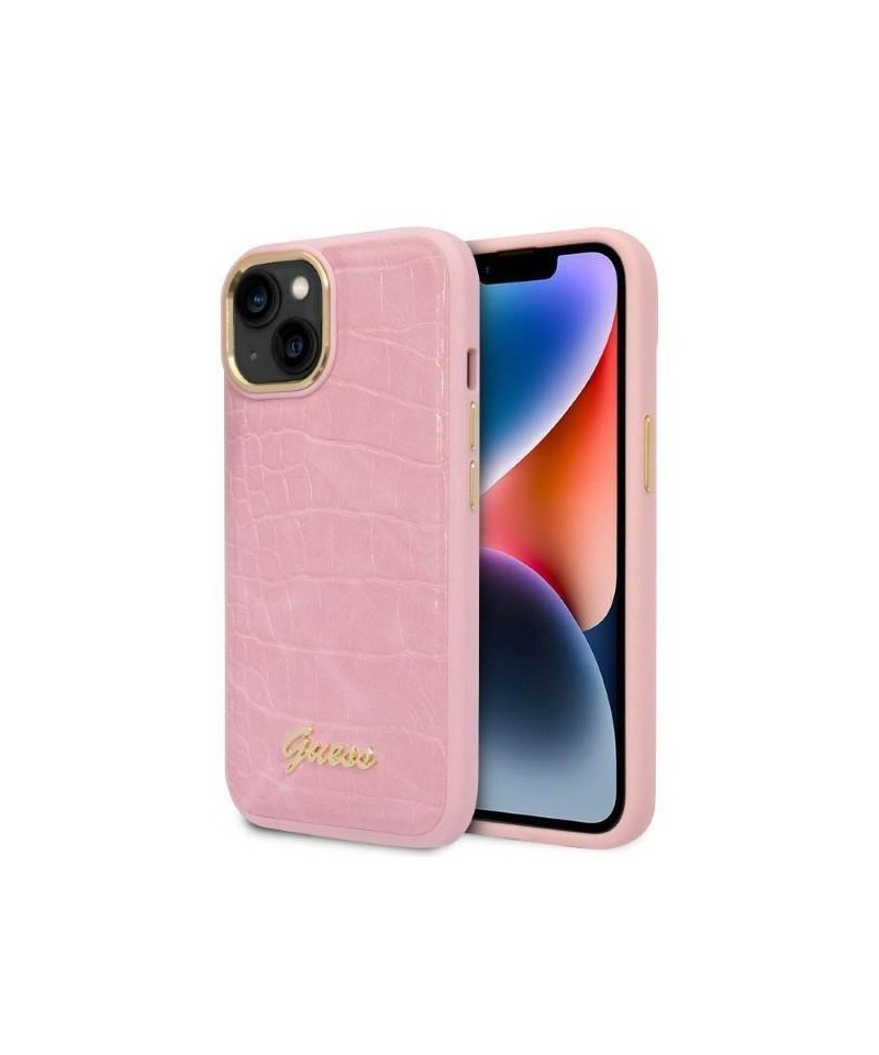 Guess Croco Collection case for iPhone 14 Plus - pink