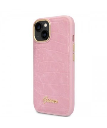 Guess Croco Collection case for iPhone 14 Plus - pink