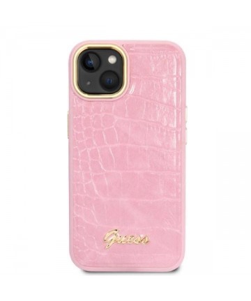 Guess Croco Collection case for iPhone 14 Plus - pink