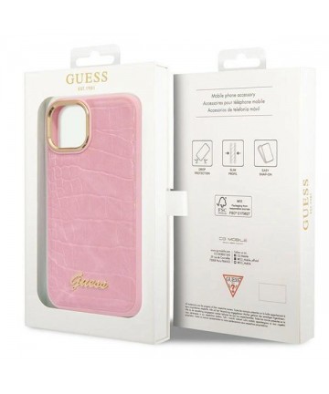 Guess Croco Collection case for iPhone 14 Plus - pink