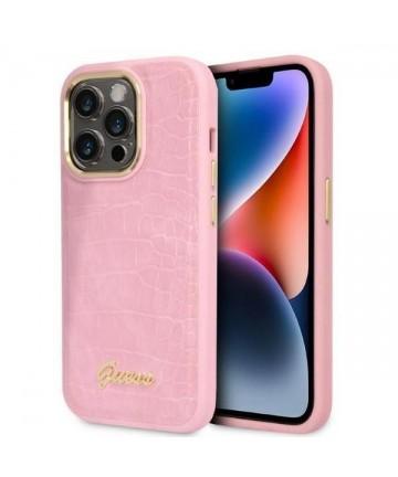 Guess Croco Collection case for iPhone 14 Pro - pink