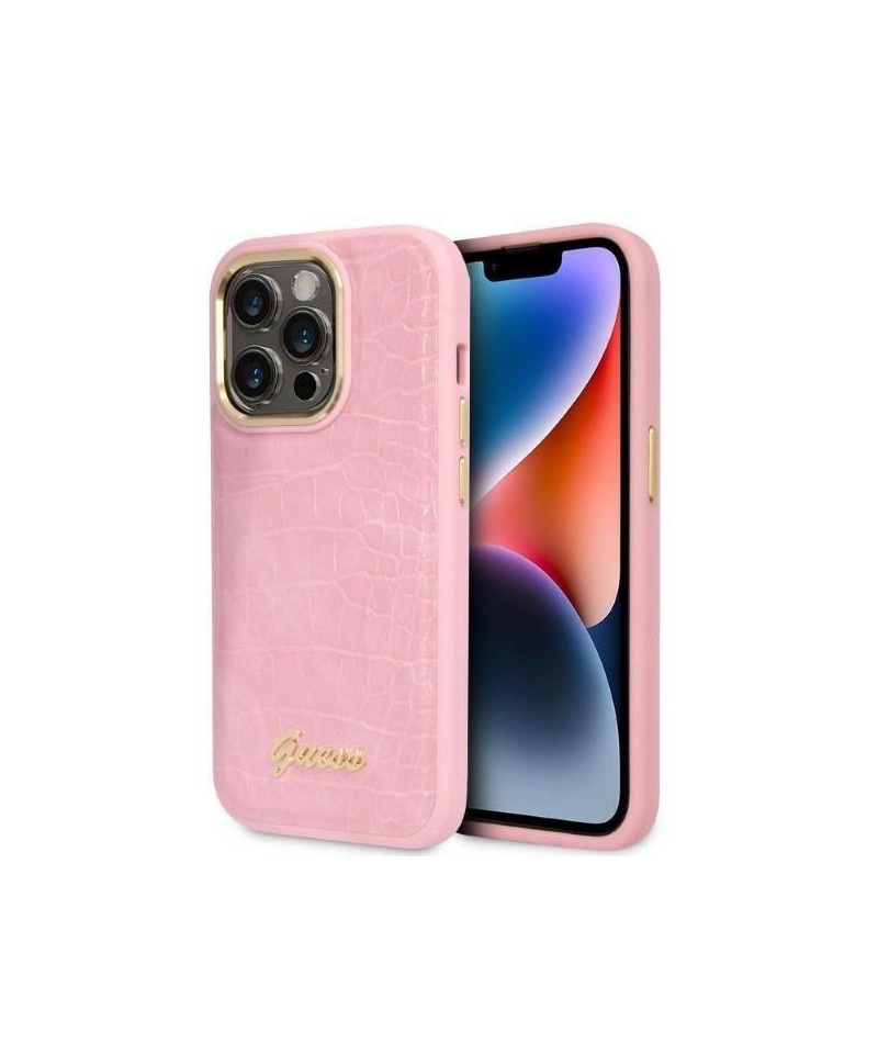 Guess Croco Collection case for iPhone 14 Pro - pink