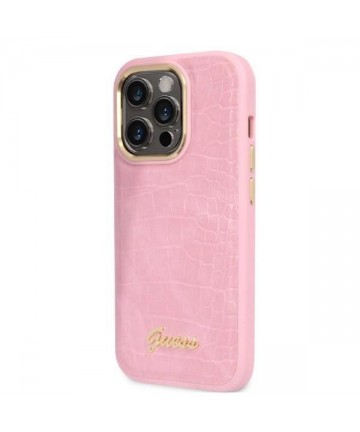 Guess Croco Collection case for iPhone 14 Pro - pink
