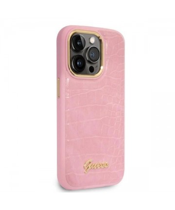 Guess Croco Collection case for iPhone 14 Pro - pink