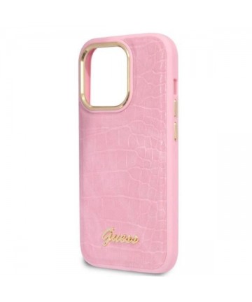 Guess Croco Collection case for iPhone 14 Pro - pink