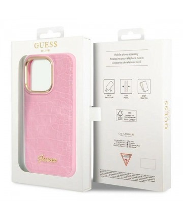 Guess Croco Collection case for iPhone 14 Pro - pink