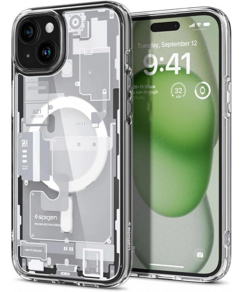 Spigen Ultra Hybrid Mag Case with MagSafe for iPhone 15 Plus - White (Zero One Pattern)