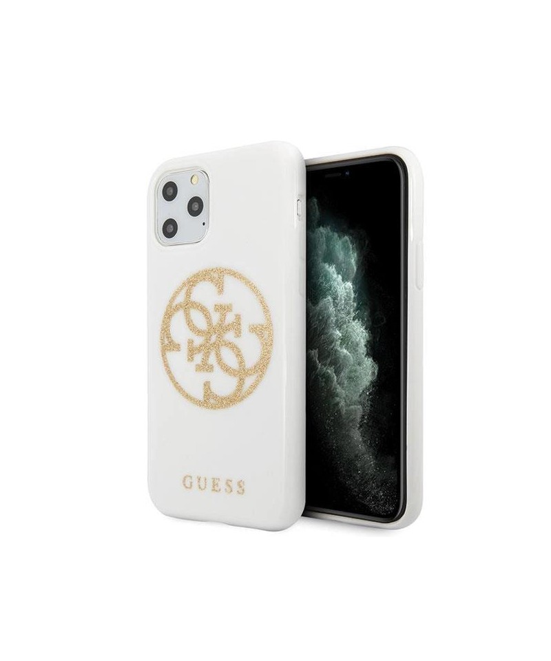 Guess GUHCN65TPUWHGLG iPhone 11 Pro Max white/white hard case Glitter 4G Circle Logo