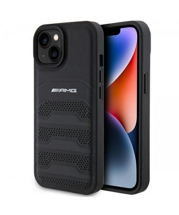 AMG Leather Debossed Lines case for iPhone 15 - black